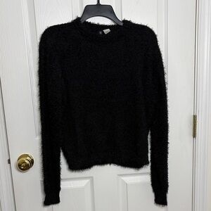 H&M Black Fuzzy Crew Neck Sweater